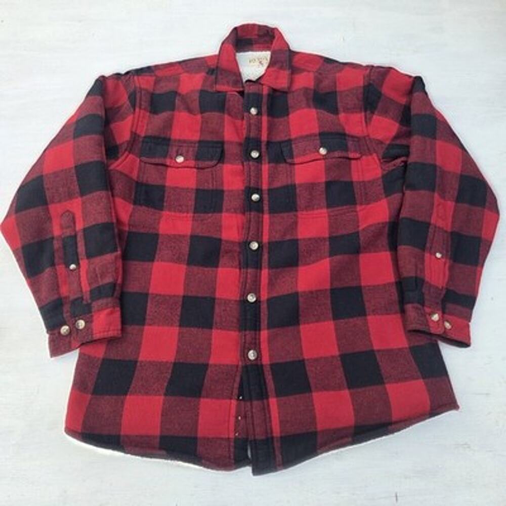 Red Head Lined Flannel Sherpa Red Black Buffalo Plaid Long Sleeve Mens Medium